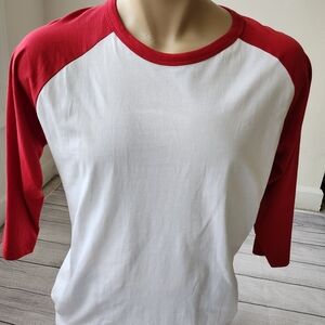 Red and White Men's Raglan Top Size 2XL